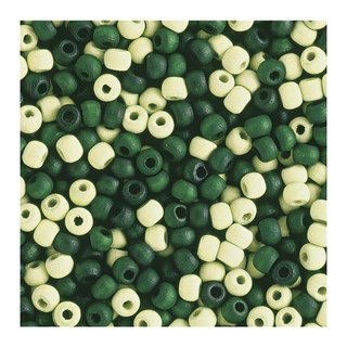 Perles en bois, mates, 6 mm<br />Teintes vertes