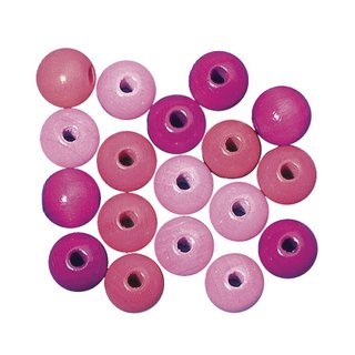 Perles en bois, polies, 16 mm ø<br />teinte rose fonce
