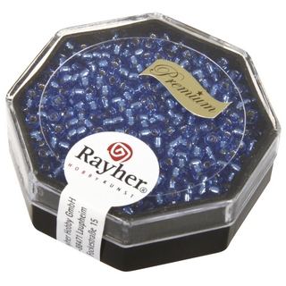 Premium-rocailles, 2,2 mm ø garniture d'argent bleu azur, boîte 12 g