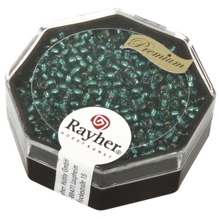 Premium-rocailles, 2,2 mm ø garniture d'argent bleu lagon, boîte 12 g