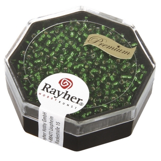 Premium-rocailles, 2,2 mm ø garniture d'argent vert eternel, boîte 12 g