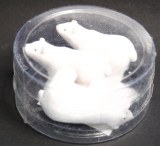 Oursons polaires polyresine, av. flocons, 4 cm, boite en PVC 3 pces