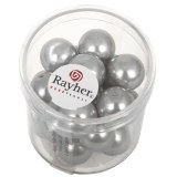 Perles en verre "Renaissance". 12 mm ø boîte 21 pces gris argente