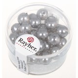 Perles en verre Renaissance 8 mm. boîte 25 pces. mi-transparentes gris argente