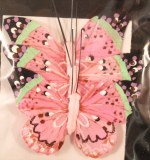 3 Papillons en plumes, 6 cm, sct.-LS 3 pces, rose
